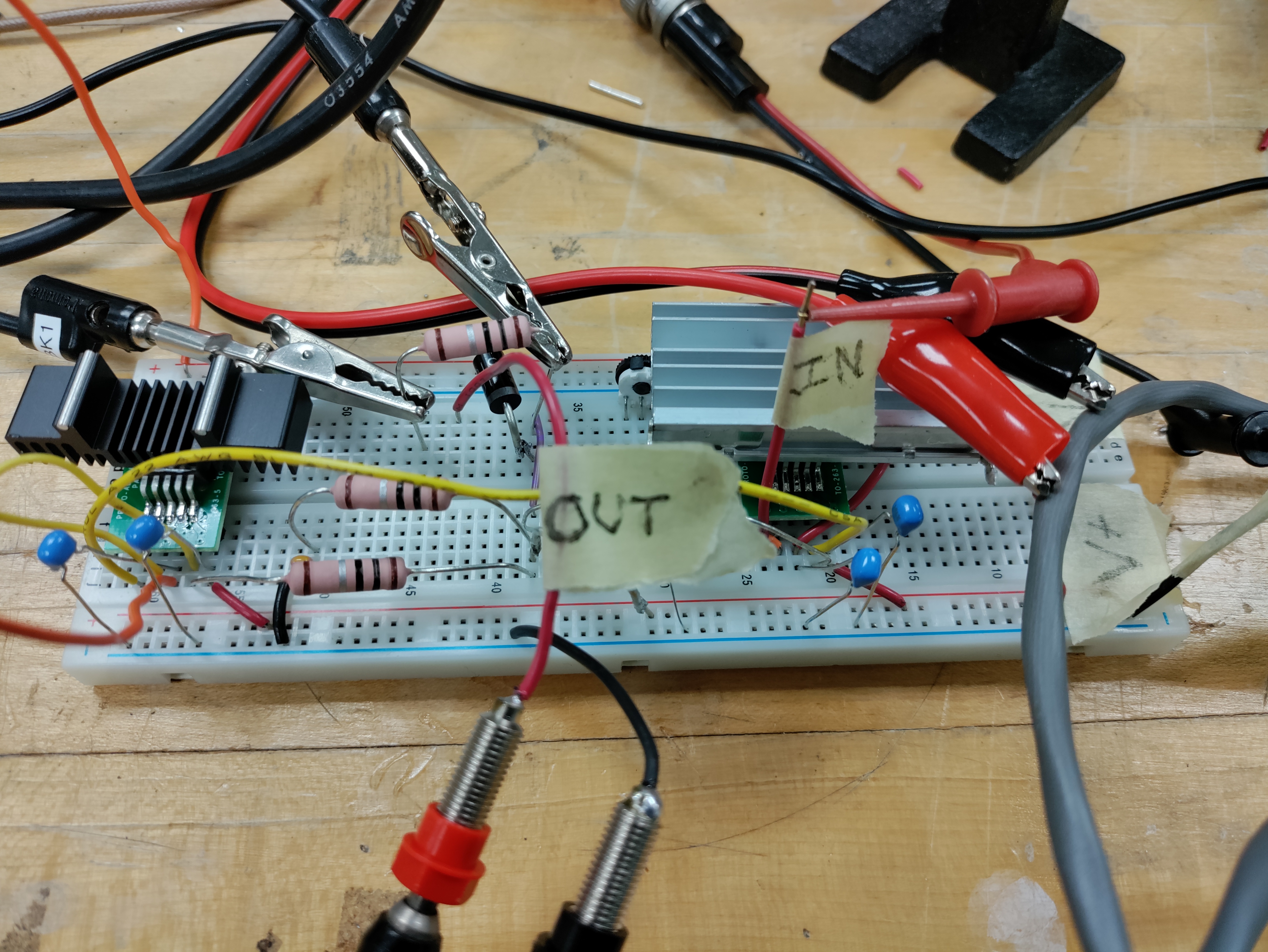 Figure 4: Dual Op Amp circuit set up on a bread board (in very messy fashion)